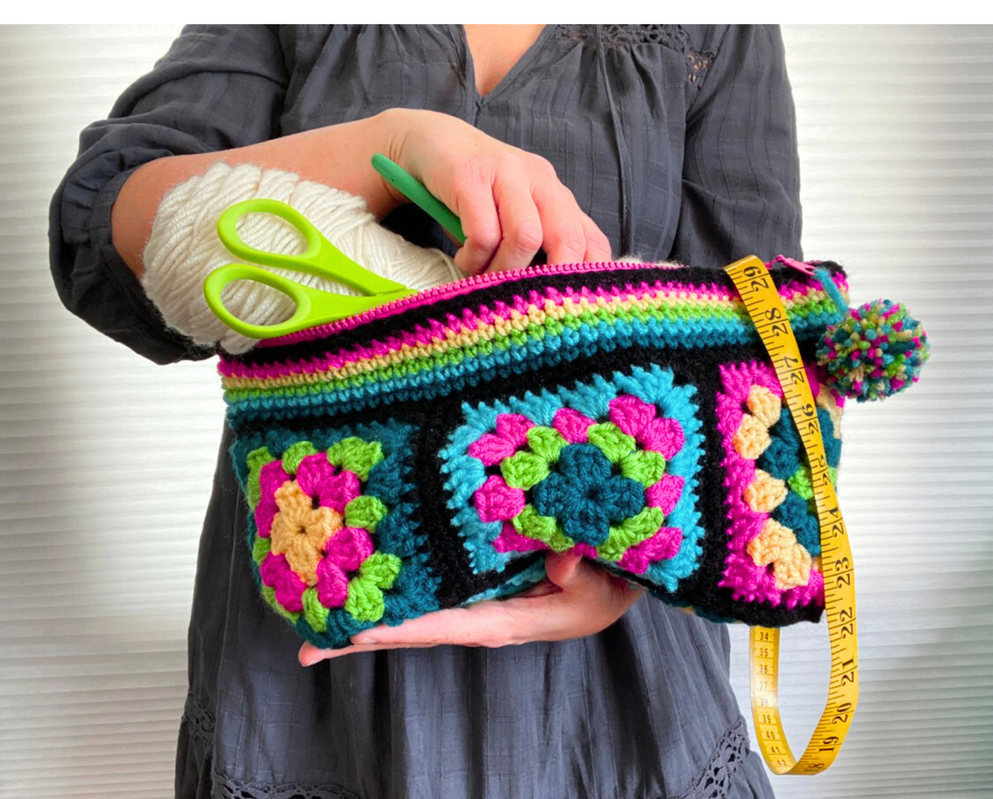 CROCHET PATTERN – Zayna bag Crochet Pattern – Granny Square Bag for Yarn, Crochet Hooks & Craft Storage – bag project – crochet bag